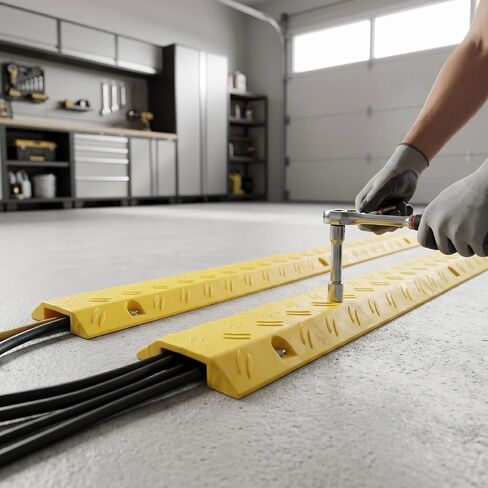 Diydeg Heavy Duty Cable Protector, Rubber Cord Cover with Spacious Channel Modular Interlocking System Weather Proof Surface, Sturdy Wire Protection Ramp for Driveway Sidewalk Garage in Kuwait
