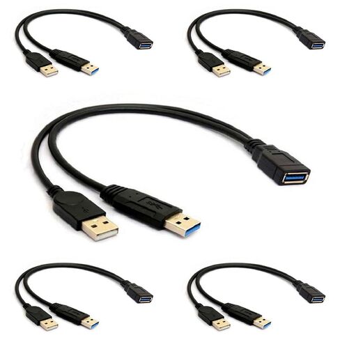 ALINNA GRLRCR أسود USB 3.0 أنثى إلى USB مزدوج ذكر طاقة إضافية Y تمديد كابل مهايئ مقسم لقرص صلب محمول 2.5 بوصة (5 عبوات) in Kuwait