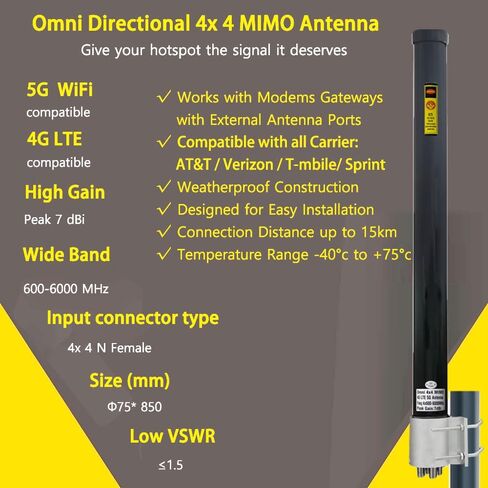 SignalPlus Omni 4x4 MIMO Antenna 5g, External Outdoor 5G/4G/LTE MIMO 4x4 Antennas 600-6000mhz for Routers, T-Mobile, Verizon, AT&T, Homes and RV in Kuwait