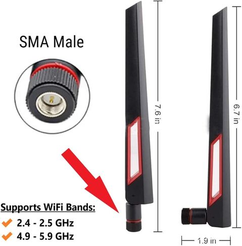 10dBi Tri-Band Adjustable External WiFi Antenna Pair | SMA Male Black/Red in Kuwait