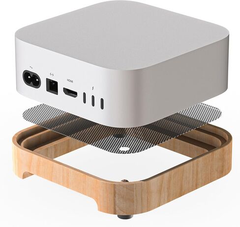 حامل قاعدة خشبي MOSHOU لجهاز 2024 Mac mini M4/M4 Pro، حامل على شكل قوس، زر طاقة متقدم، وصول مضاد للغبار، تبريد لتجنب الخدش، ملحقات أساسية مضادة للانزلاق، منظم سطح المكتب (زان) in Kuwait