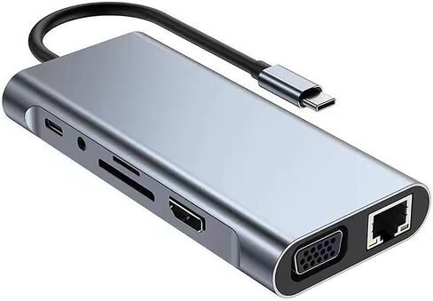 xingbaichen11-in-1 USB C Hub & Adapter - 4K, Type C PD, USB 3.0, RJ45 Ethernet, SD/TF Card Reader, 3.5mm AUX - Versatile Docking Station for MacBook Pro/Air & Other Type C Laptops (11in1) in Kuwait