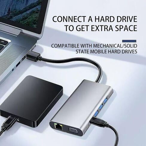 xingbaichen11-in-1 USB C Hub & Adapter - 4K, Type C PD, USB 3.0, RJ45 Ethernet, SD/TF Card Reader, 3.5mm AUX - Versatile Docking Station for MacBook Pro/Air & Other Type C Laptops (11in1) in Kuwait