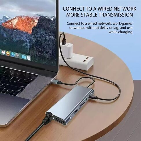 xingbaichen11-in-1 USB C Hub & Adapter - 4K, Type C PD, USB 3.0, RJ45 Ethernet, SD/TF Card Reader, 3.5mm AUX - Versatile Docking Station for MacBook Pro/Air & Other Type C Laptops (11in1) in Kuwait