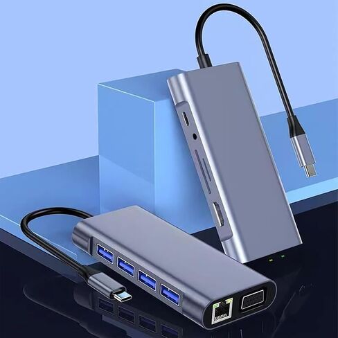 xingbaichen11-in-1 USB C Hub & Adapter - 4K, Type C PD, USB 3.0, RJ45 Ethernet, SD/TF Card Reader, 3.5mm AUX - Versatile Docking Station for MacBook Pro/Air & Other Type C Laptops (11in1) in Kuwait