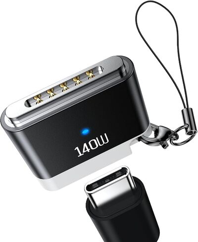 140W USB C to Magnetic 3 Adapter with Lanyard, Portable and Lightweight with LED Light Adaptor, Magnetic to C Adapter Fit for MacBook Pro(M1-M5, 2021-2025)14"/16", MacBook Air(M2-M5, 2023-2025)13"/15" in Kuwait