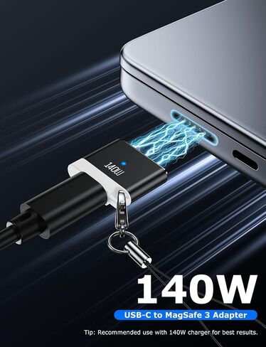 140W USB C to Magnetic 3 Adapter with Lanyard, Portable and Lightweight with LED Light Adaptor, Magnetic to C Adapter Fit for MacBook Pro(M1-M5, 2021-2025)14"/16", MacBook Air(M2-M5, 2023-2025)13"/15" in Kuwait