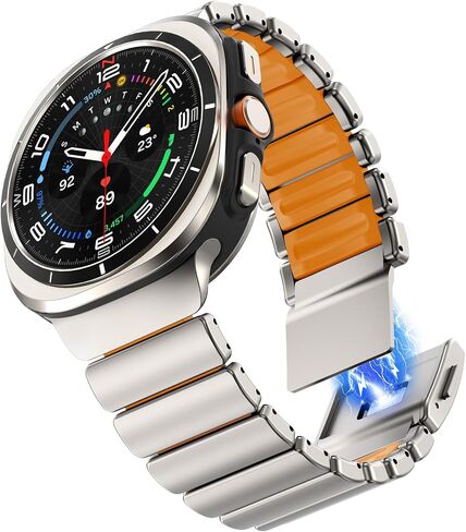 WINGLE Compatible for Galaxy Watch Ultra 2/1 Band 47mm Men Luxury Stainless Steel Silicone Dual-Layer Classy Rugged Sport Band for Samsung Galaxy Watch Ultra 2/1 Link Bracelet with Magnetic Clasp in Kuwait