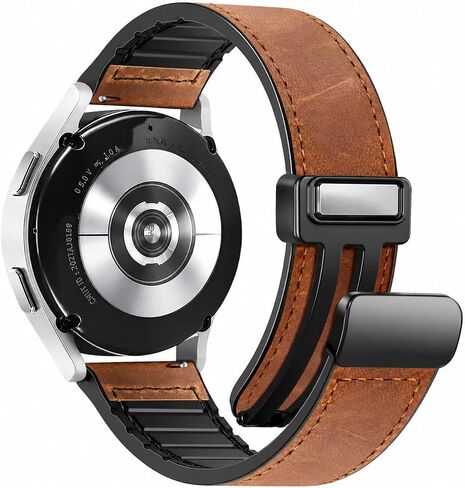 Magnetic Leather Band for Men Compatible with Samsung Galaxy Watch 7/6/5/4/Active 2 40mm 44mm/Watch 6 Classic 43mm 47mm/Watch 5 Pro 45mm/Watch 4 Classic 42mm 46mm, 20mm Genuine Strap for Men in Saudi Arabia