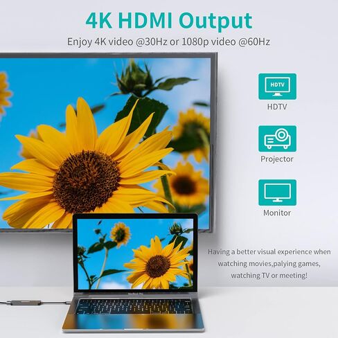 USB C Hub 6-in-1 Type C to HDMI Splitter with 4K 30Hz Multiport Dongle 100W PD Charging Docking Station SD/TF Card Reader for MacBook Air, MacBook Pro, XPS, Flash Drive, Mobile HDD in Kuwait