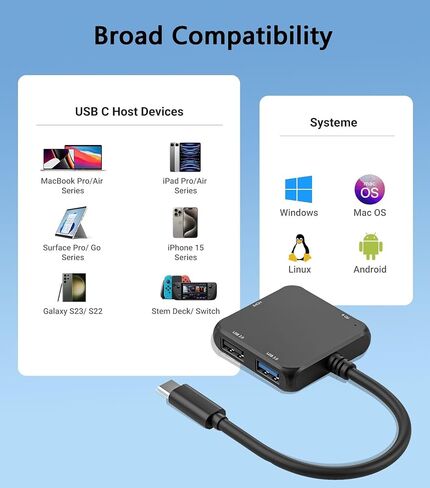vienon USB C Hub HDMI Adapter, 4-in-1 USB C to HDMI 4K Adapter with PD 100W, USB 3.0 5Gbps for MacBook, iPad Pro, XPS, Surface, TV Dock Station for Switch/Steam Deck Dock in Saudi Arabia