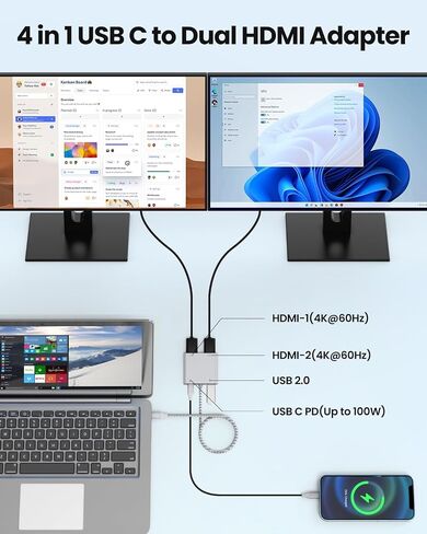 USB C to Dual HDTV Adapter, 4K@60Hz USB C Hub in Kuwait