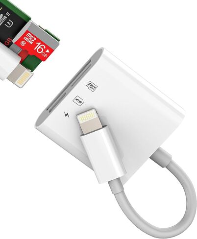 Lightning SD and Micro SD Card Reader Charger Adapter 3 in 1 for iPhone 14 13 12 Pro for ipad Memory Card Reader TF Compact Flash Camera Adapter Multiport Portable in Kuwait