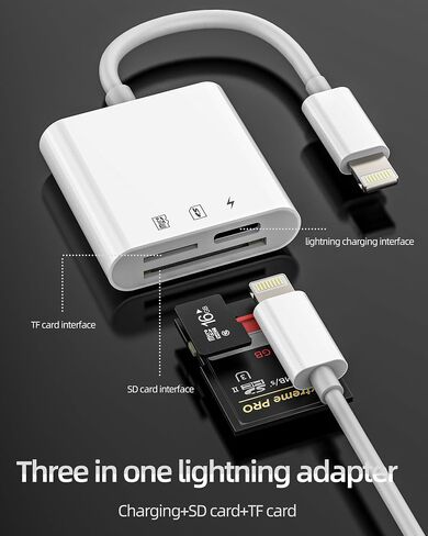 Lightning SD and Micro SD Card Reader Charger Adapter 3 in 1 for iPhone 14 13 12 Pro for ipad Memory Card Reader TF Compact Flash Camera Adapter Multiport Portable in Kuwait