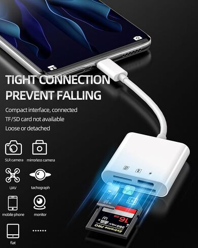 Lightning SD and Micro SD Card Reader Charger Adapter 3 in 1 for iPhone 14 13 12 Pro for ipad Memory Card Reader TF Compact Flash Camera Adapter Multiport Portable in Kuwait