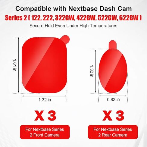 6-Pack Adhesive Pads for Nextbase Dash Cam Series 2 – Compatible with 122, 222, 322GW, 422GW, 522GW, 622GW – Strong Mounting Tape (3 Front + 3 Rear) in Kuwait