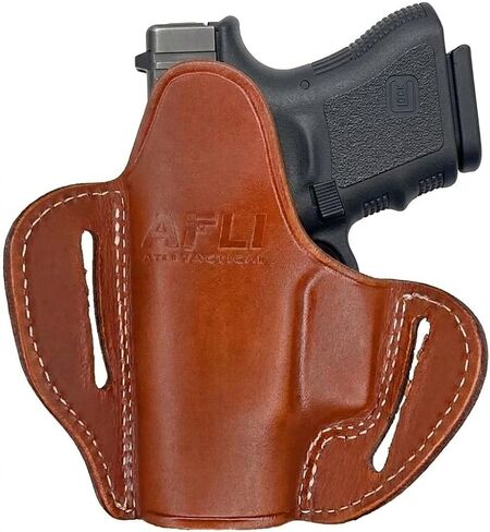 Leather OWB Holster for Glock 26 - Leather Holsters for Glock 30 - Fits G26, G27, G28, G29, G30, G33, G39 - Pancake Holster for Glock 27 - Concealed Carry Fast Draw - G26 OWB Holsters in Kuwait