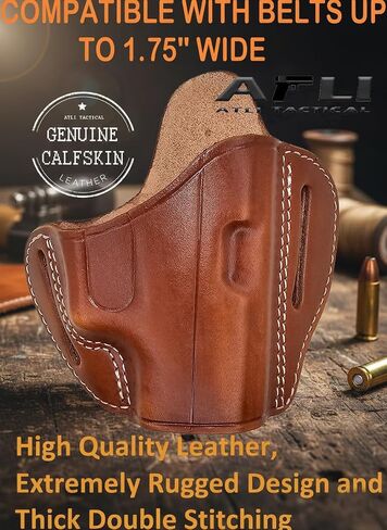 Leather OWB Holster for Glock 26 - Leather Holsters for Glock 30 - Fits G26, G27, G28, G29, G30, G33, G39 - Pancake Holster for Glock 27 - Concealed Carry Fast Draw - G26 OWB Holsters in Kuwait