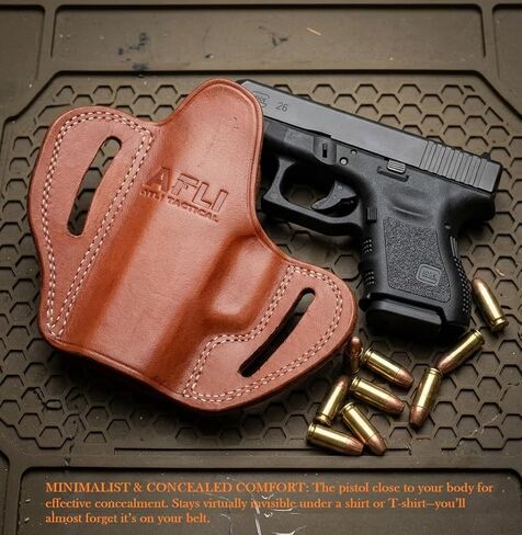 Leather OWB Holster for Glock 26 - Leather Holsters for Glock 30 - Fits G26, G27, G28, G29, G30, G33, G39 - Pancake Holster for Glock 27 - Concealed Carry Fast Draw - G26 OWB Holsters in Kuwait