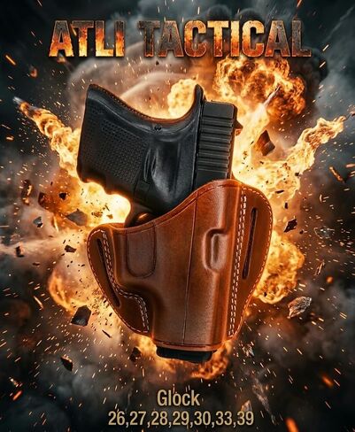 Leather OWB Holster for Glock 26 - Leather Holsters for Glock 30 - Fits G26, G27, G28, G29, G30, G33, G39 - Pancake Holster for Glock 27 - Concealed Carry Fast Draw - G26 OWB Holsters in Kuwait