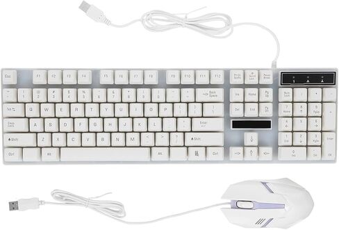 USB Wired Mechanical Feel Keyboard Mouse Combo 104 Keys White in Saudi Arabia