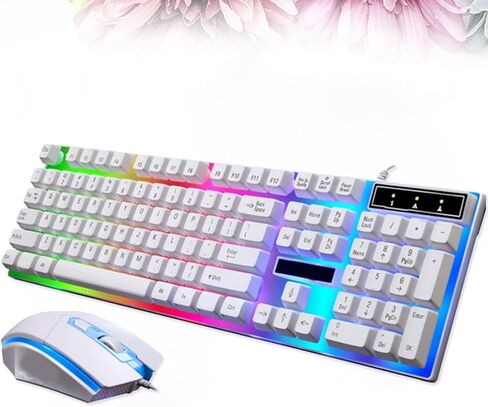 USB Wired Mechanical Feel Keyboard Mouse Combo 104 Keys White in Saudi Arabia