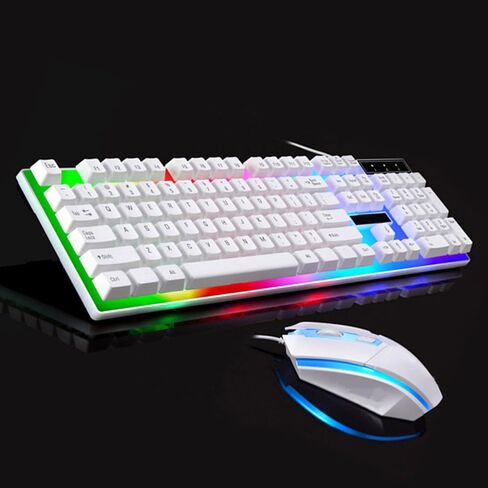 USB Wired Mechanical Feel Keyboard Mouse Combo 104 Keys White in Saudi Arabia