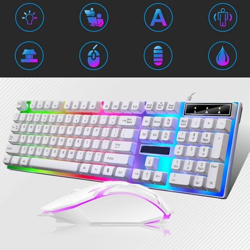USB Wired Mechanical Feel Keyboard Mouse Combo 104 Keys White in Saudi Arabia