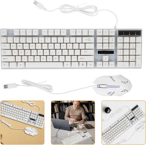 USB Wired Mechanical Feel Keyboard Mouse Combo 104 Keys White in Saudi Arabia