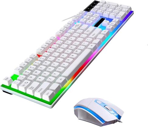 USB Wired Mechanical Feel Keyboard Mouse Combo 104 Keys White in Saudi Arabia