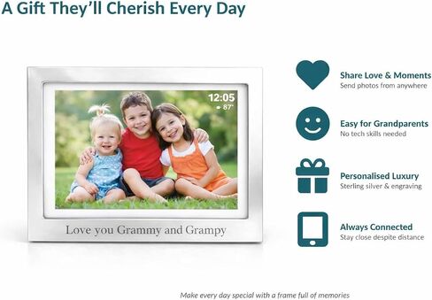 إطار صورة رقمي من الفضة الإسترلينية مقاس 10.1 بوصة من Cunill Legacy - إطار WiFi مع تطبيق Frameo، شاشة لمس عالية الدقة، مشاركة فورية للصور، نقش مخصص in Kuwait