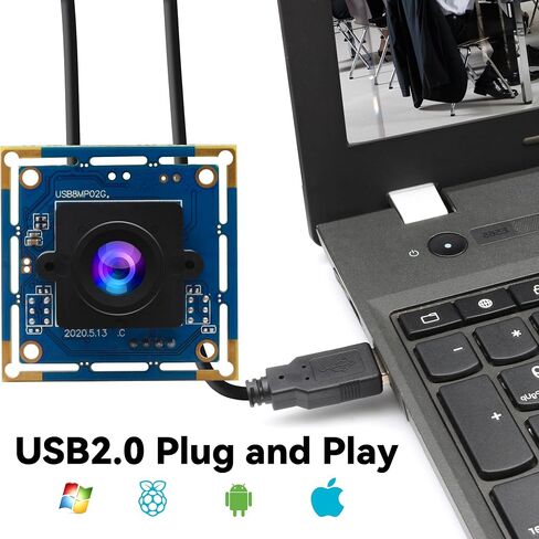 8MP USB Camera Module, Webcam Board with 90-Degree No Distortion Lens in Kuwait
