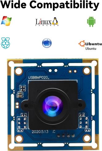 8MP USB Camera Module, Webcam Board with 90-Degree No Distortion Lens in Kuwait