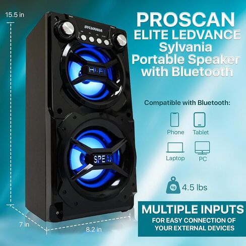 LEDVANCE Sylvania, Portable Speaker with Bluetooth, Connect to iPhone, iPad or Android, Double Subwoofer Heavy Bass, Perfect for Events, Black in Kuwait