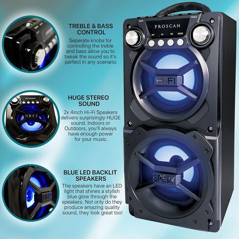 LEDVANCE Sylvania, Portable Speaker with Bluetooth, Connect to iPhone, iPad or Android, Double Subwoofer Heavy Bass, Perfect for Events, Black in Kuwait