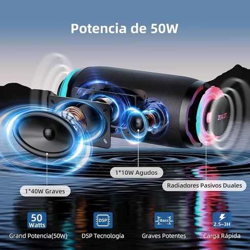 ZEALOT Portable Bluetooth Speaker,80W Peak(60W) Booming Sound Speakers with LED Light,Bluetooth 5.3, Loud Speaker for Home,Party,Camping,Beach,Gifts in Kuwait