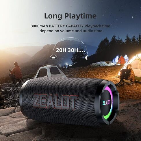 ZEALOT Portable Bluetooth Speaker,80W Peak(60W) Booming Sound Speakers with LED Light,Bluetooth 5.3, Loud Speaker for Home,Party,Camping,Beach,Gifts in Kuwait