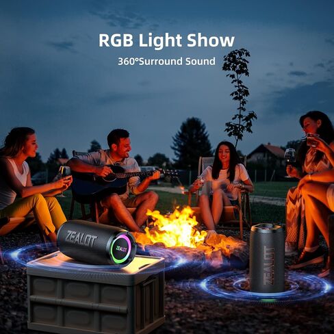 ZEALOT Portable Bluetooth Speaker,80W Peak(60W) Booming Sound Speakers with LED Light,Bluetooth 5.3, Loud Speaker for Home,Party,Camping,Beach,Gifts in Kuwait