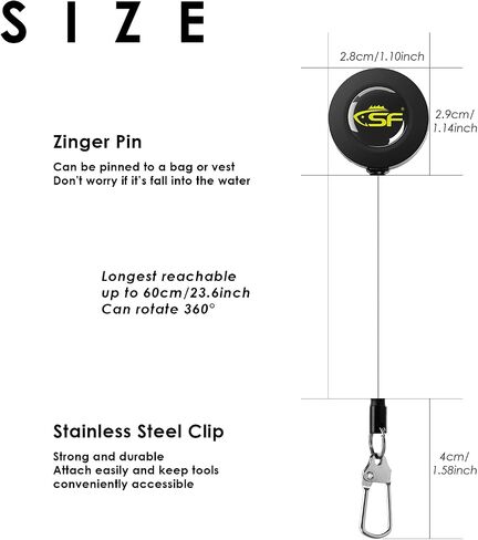 SF Fly Fishing Zinger Retractor Anglers Tool Gear Combo Steel Cord Back Clip 3Pcs in Kuwait