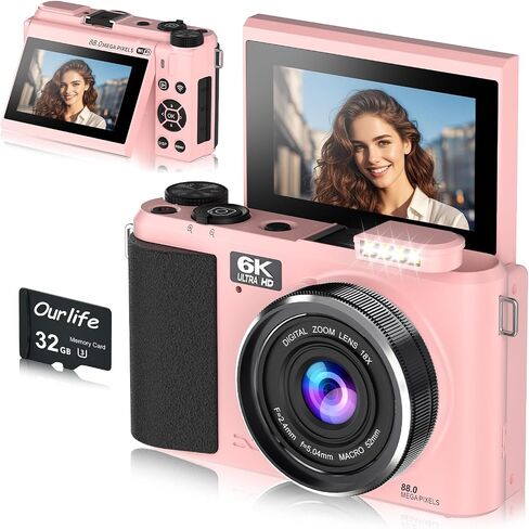 88MP 6K Digital Camera,WiFi Cameras for Photography Flash PoP-up in Saudi Arabia