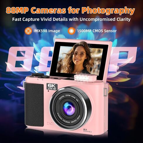 88MP 6K Digital Camera,WiFi Cameras for Photography Flash PoP-up in Saudi Arabia