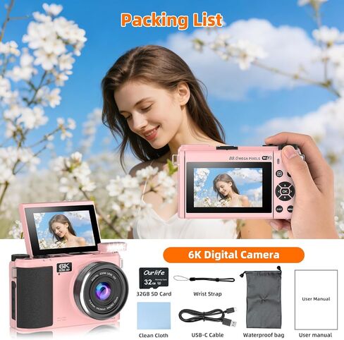 88MP 6K Digital Camera,WiFi Cameras for Photography Flash PoP-up in Saudi Arabia
