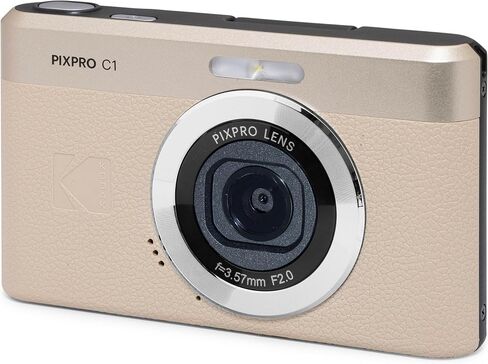 Kodak PIXPRO C1 Compact Digital Camera Tan 13MP Compact Point and Shoot with 2.8" 180° Tilt LCD Flip Screen, 4X Zoom and 1080P Full HD Video for Travel, Vlogging + Case, 32GB Card and Reader Bundle in Saudi Arabia