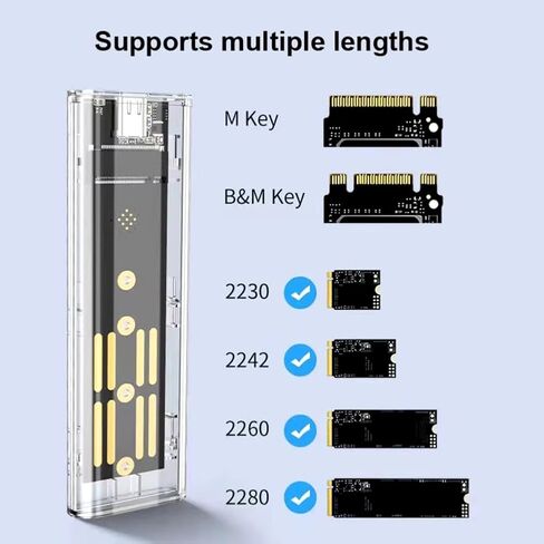M.2 SSD Case Clear USB Type-C Enclosure for SATA PCIe 10Gbps Box in Saudi Arabia