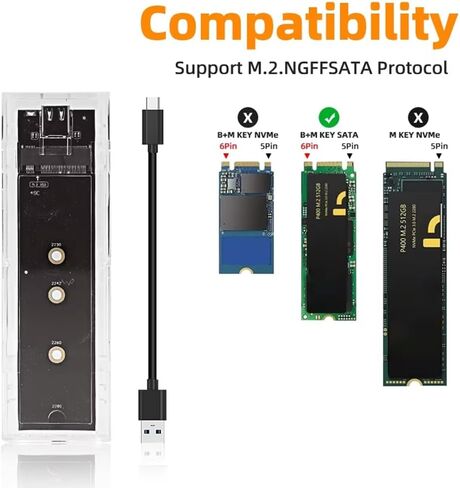 M.2 SSD Case Clear USB Type-C Enclosure for SATA PCIe 10Gbps Box in Saudi Arabia