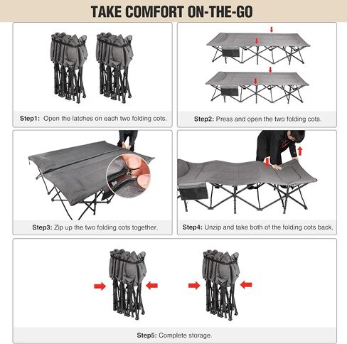 REDCAMP 2 Person Folding Camping Cot for Adults, 59''W XXL Double Cot in Kuwait