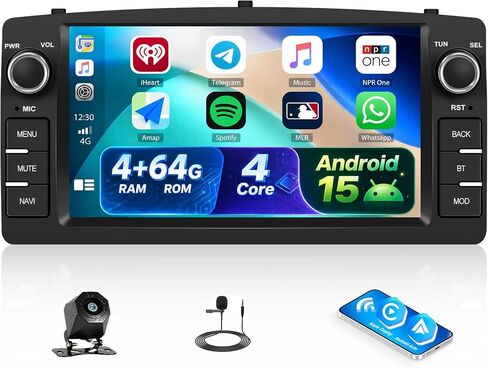 [4+64G] Android 15 Car Radio Stereo for Toyota Corolla E120 E130 2000-2008 with Wireless Carplay&Android Auto,7 Inch Touchscreen Car Radio with Mirror Link,WiFi,GPS,BT,FM/RDS,SWC,EQ in Kuwait