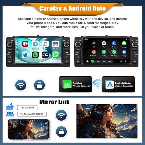[4+64G] Android 15 Car Radio Stereo for Toyota Corolla E120 E130 2000-2008 with Wireless Carplay&Android Auto,7 Inch Touchscreen Car Radio with Mirror Link,WiFi,GPS,BT,FM/RDS,SWC,EQ in Kuwait
