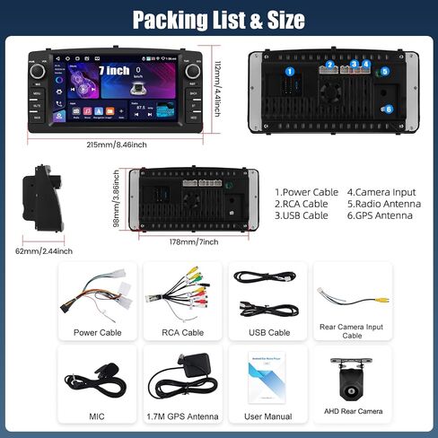 [4+64G] Android 15 Car Radio Stereo for Toyota Corolla E120 E130 2000-2008 with Wireless Carplay&Android Auto,7 Inch Touchscreen Car Radio with Mirror Link,WiFi,GPS,BT,FM/RDS,SWC,EQ in Kuwait