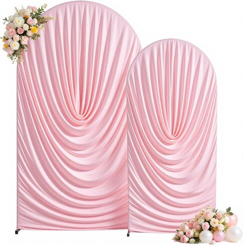 Brown Draped Arch Backdrop Covers 7.2 and 6 FT, Brown Draped Arch Cover Stretchy Backdrop Set of 2 for Birthday Party Wedding Baby Bridal Shower Spandex Ruched Backdrop Cover in Kuwait